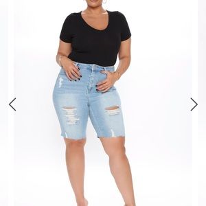 Distressed biker shorts